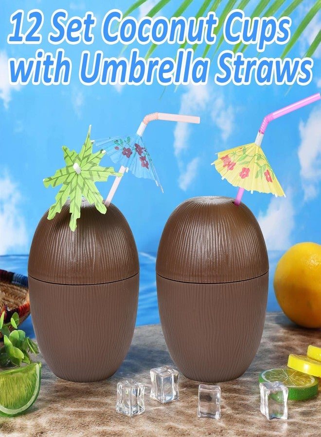 Haundry 12 Coconut Cups with 12 Straws and 12 Cocktail Drink Picks, Hawaiian Luau Tiki and Beach Party Decorations for Kids and Adults - Image 5
